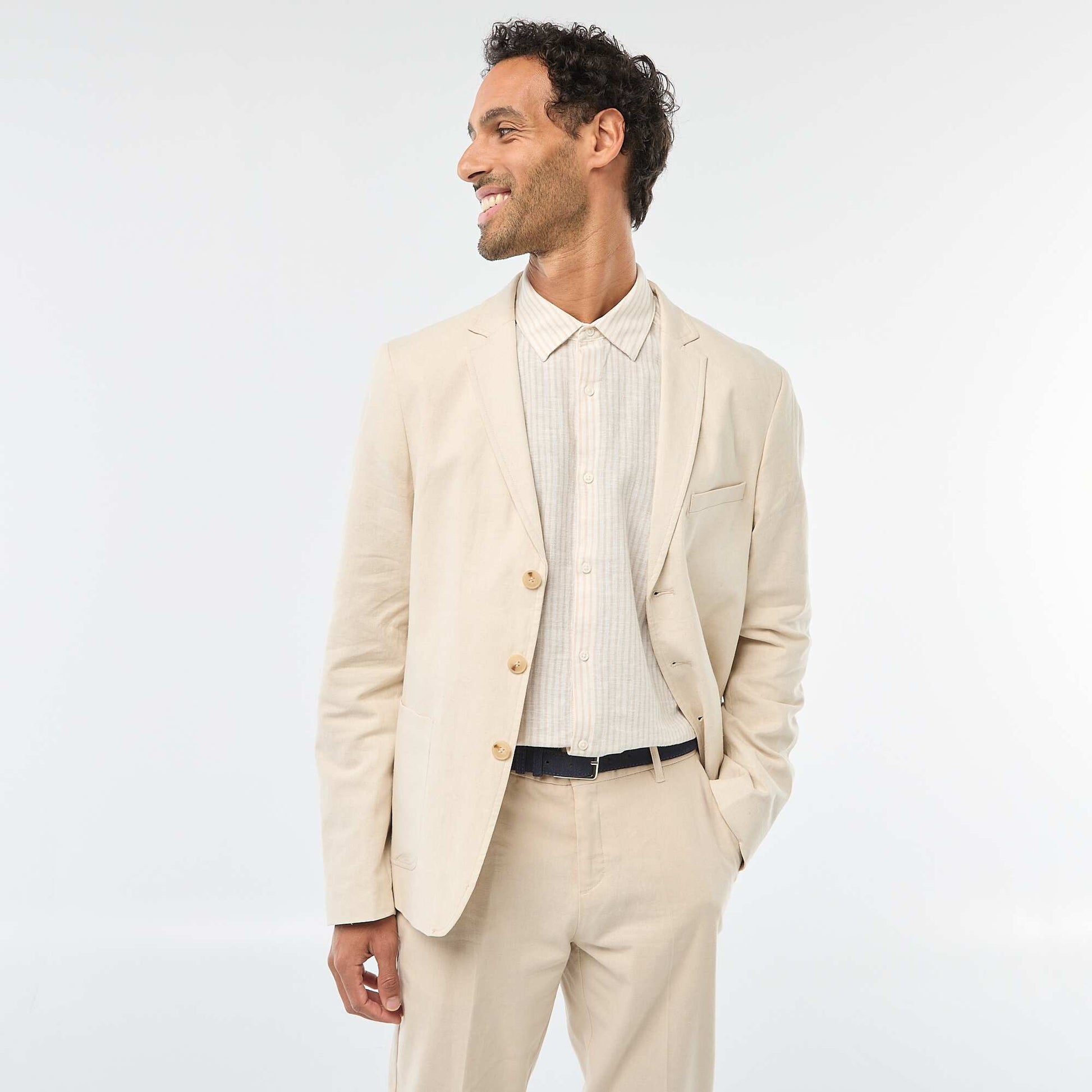 Veste de costume slim en lin mélangé BEIGE