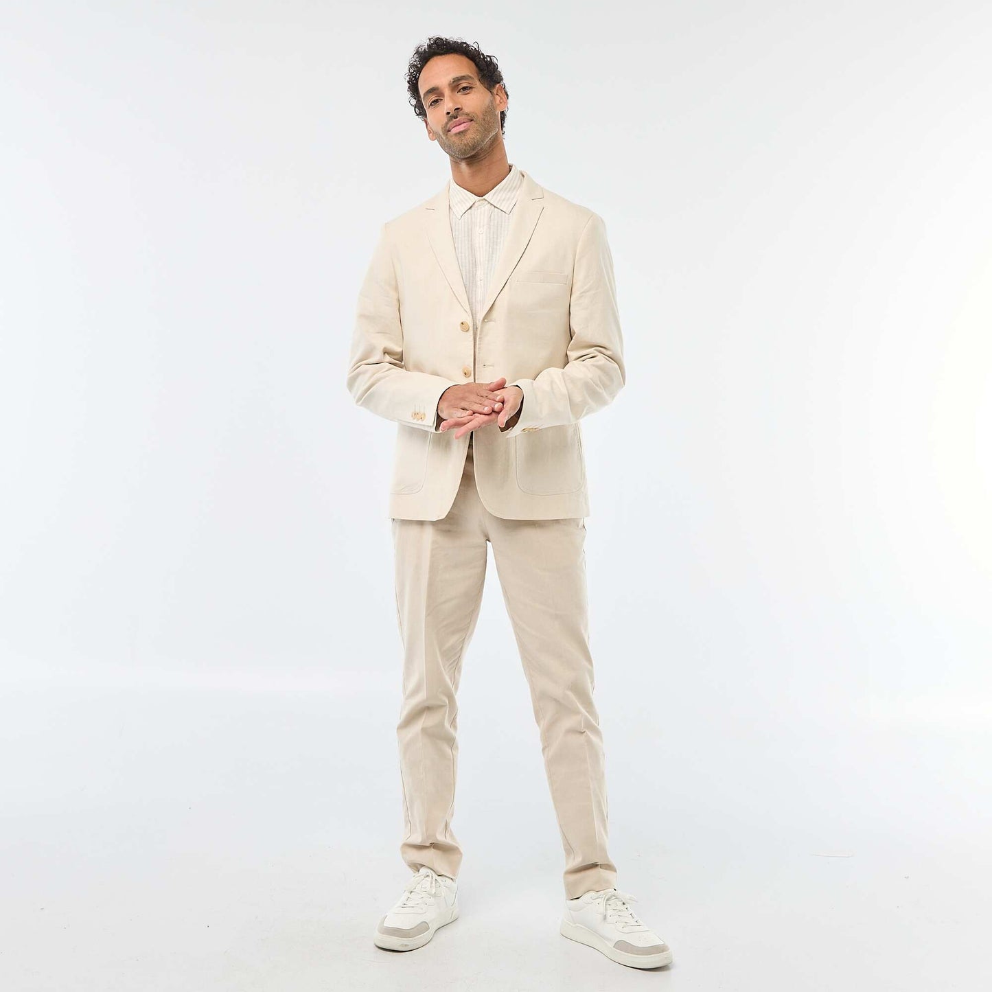 Veste de costume slim en lin mélangé BEIGE