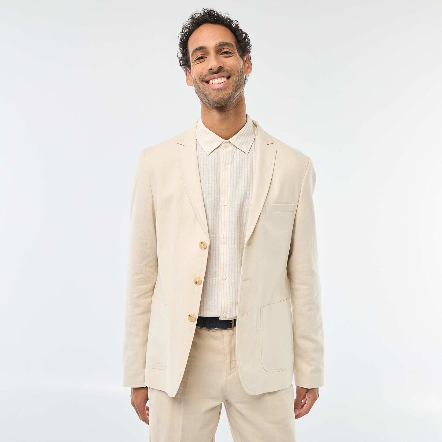 Veste de costume slim en lin mélangé BEIGE