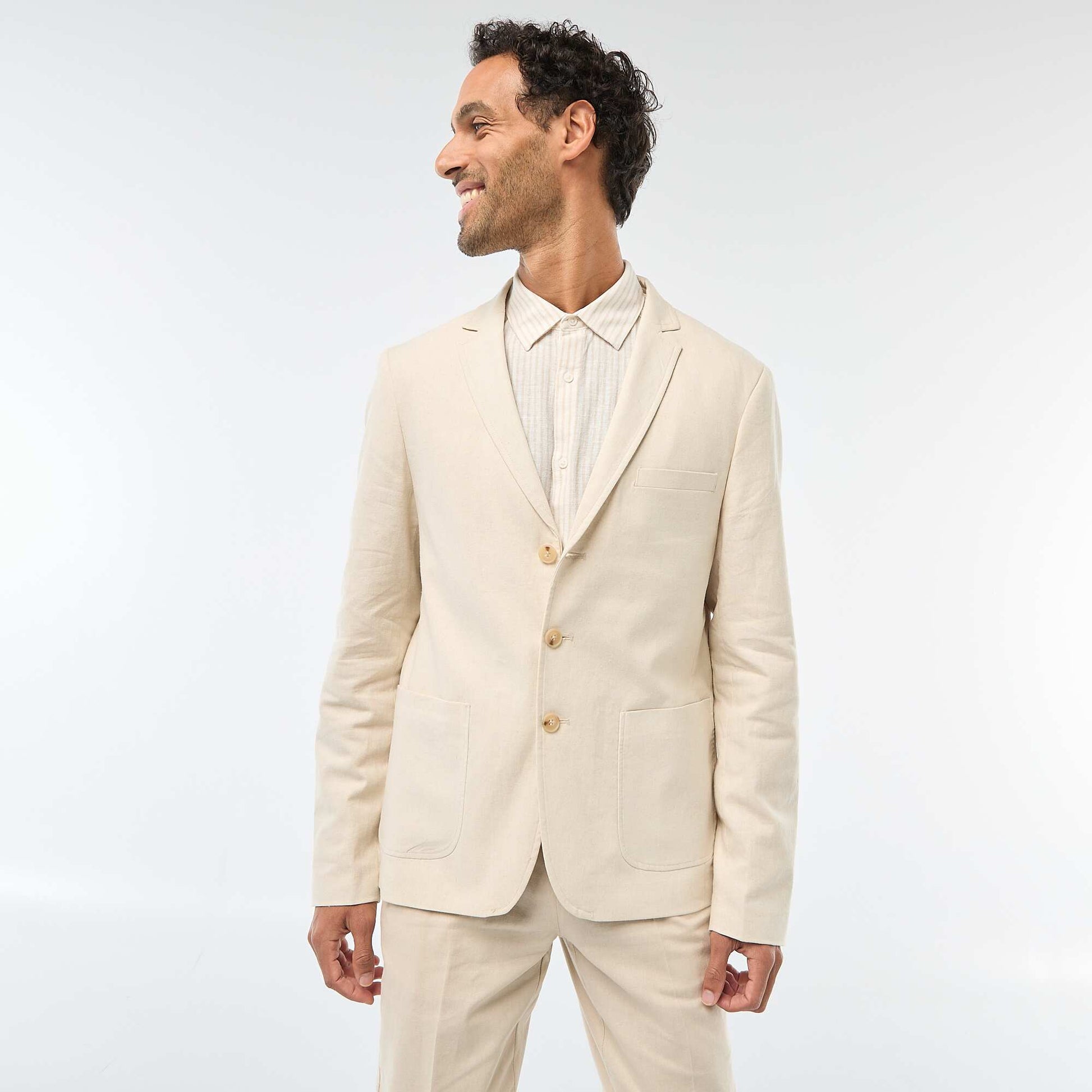 Veste de costume slim en lin mélangé BEIGE