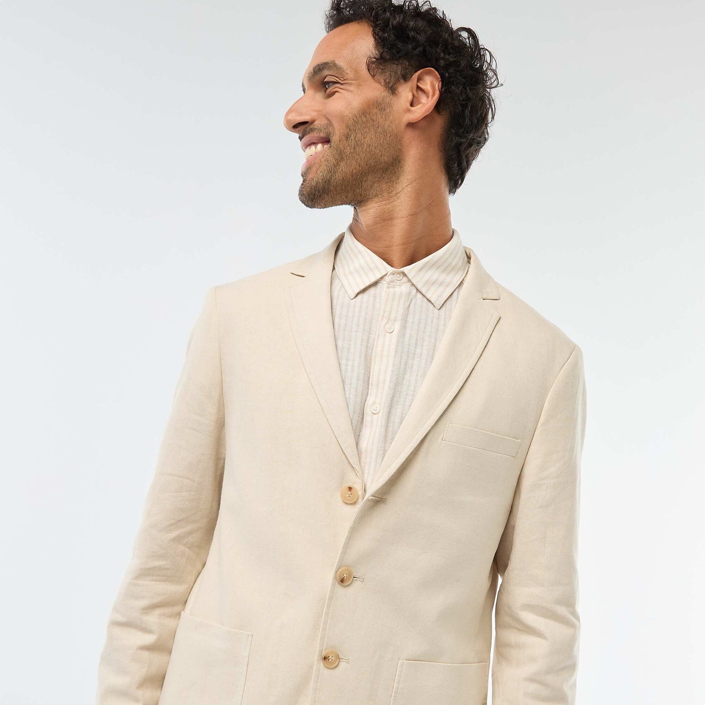 Veste de costume slim en lin mélangé BEIGE