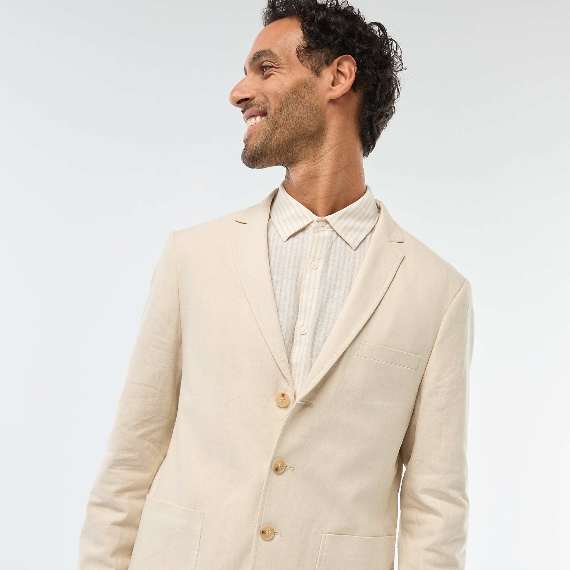 Veste de costume slim en lin mélangé BEIGE
