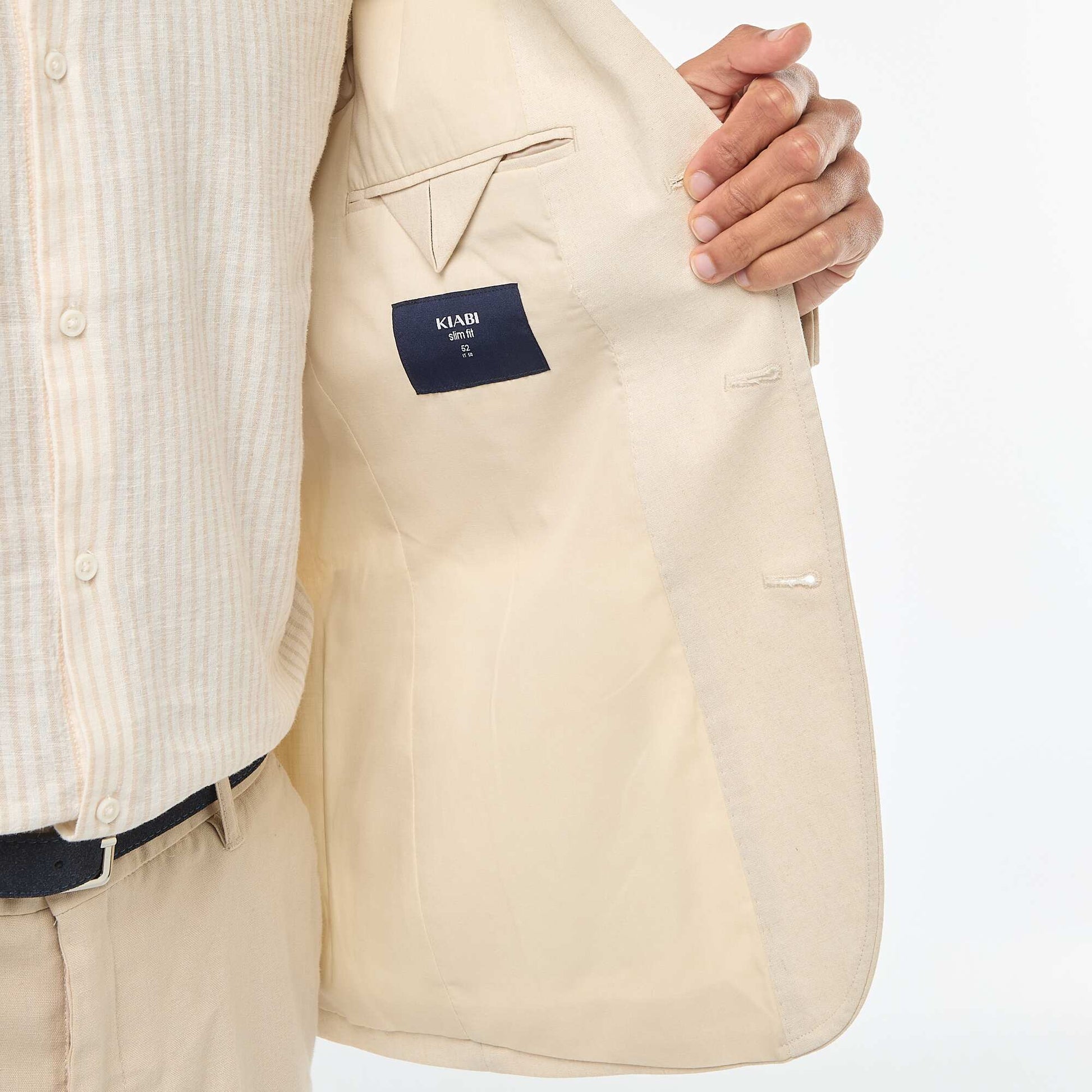 Veste de costume slim en lin mélangé BEIGE