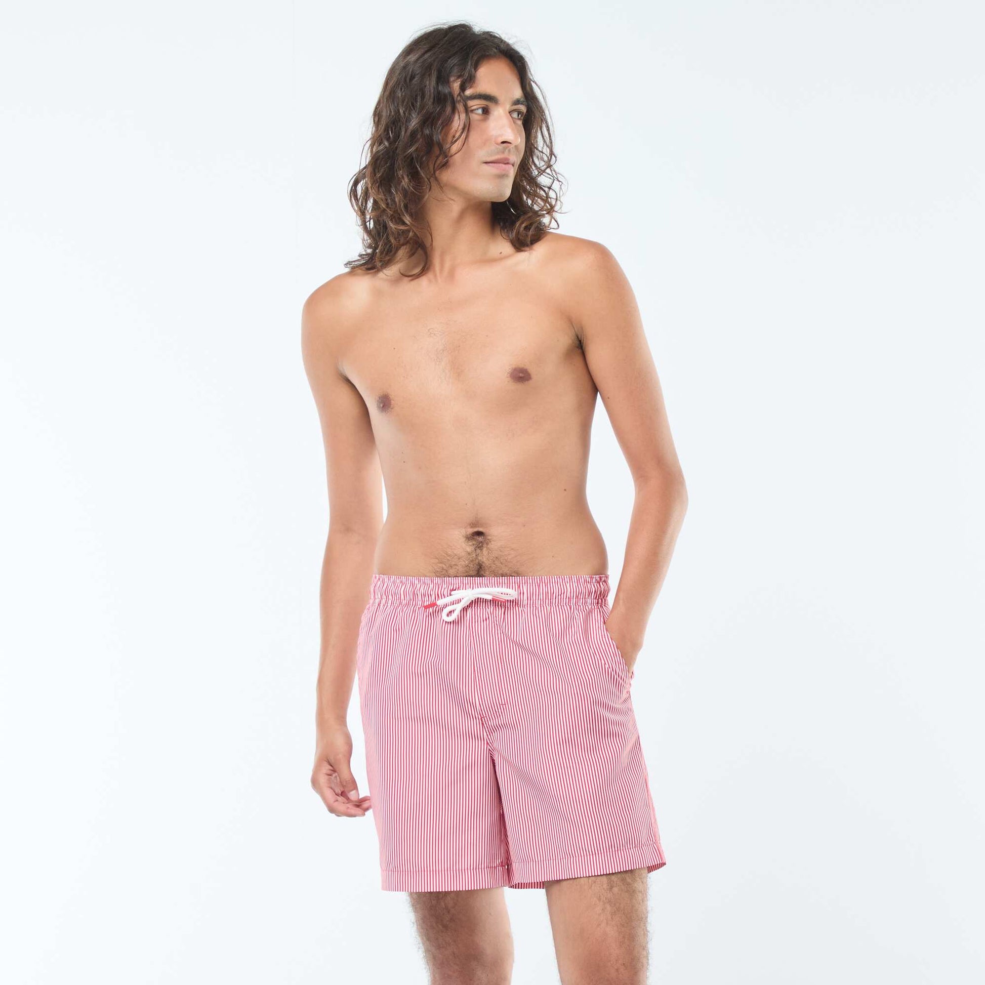 Short de bain à rayures ROUGE