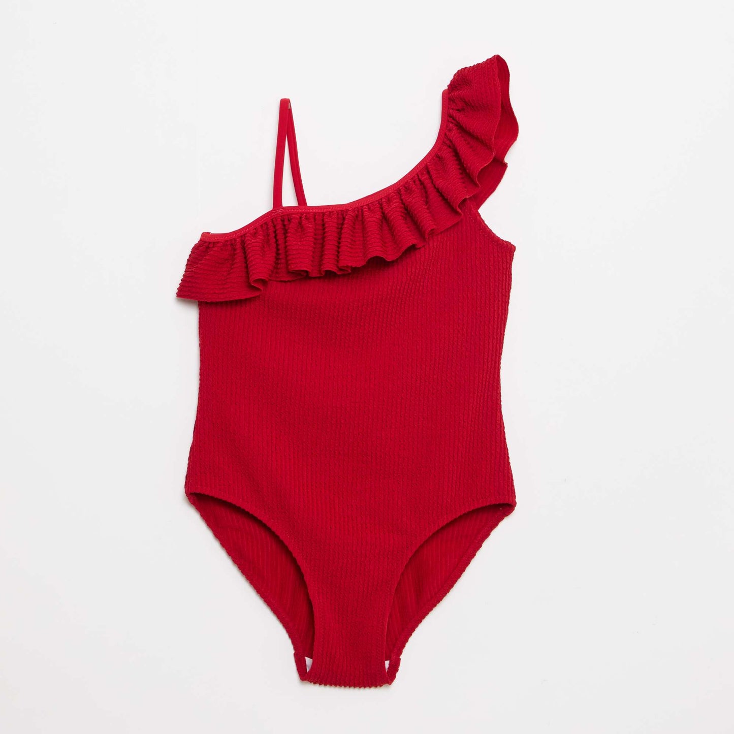 Maillot de bain 1 pièce avec bretelles sur une épaule et volants ROUGE