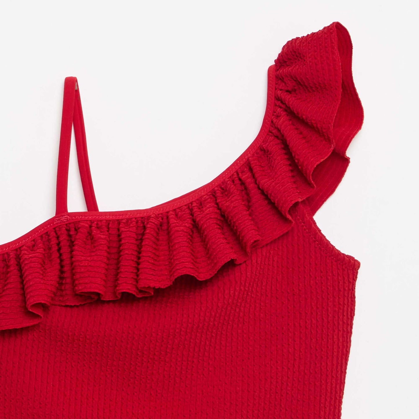 Maillot de bain 1 pièce avec bretelles sur une épaule et volants ROUGE
