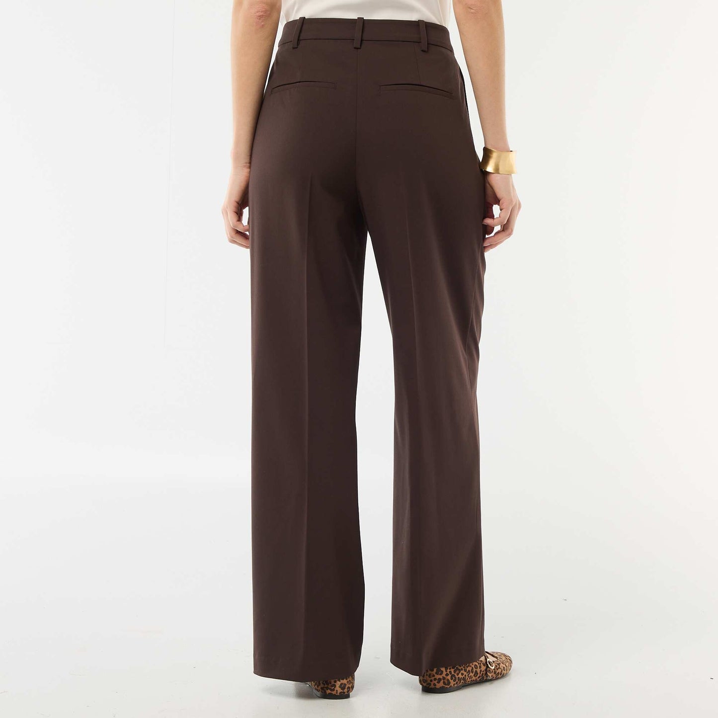 Pantalon large taille haute à 5 poches MARRON