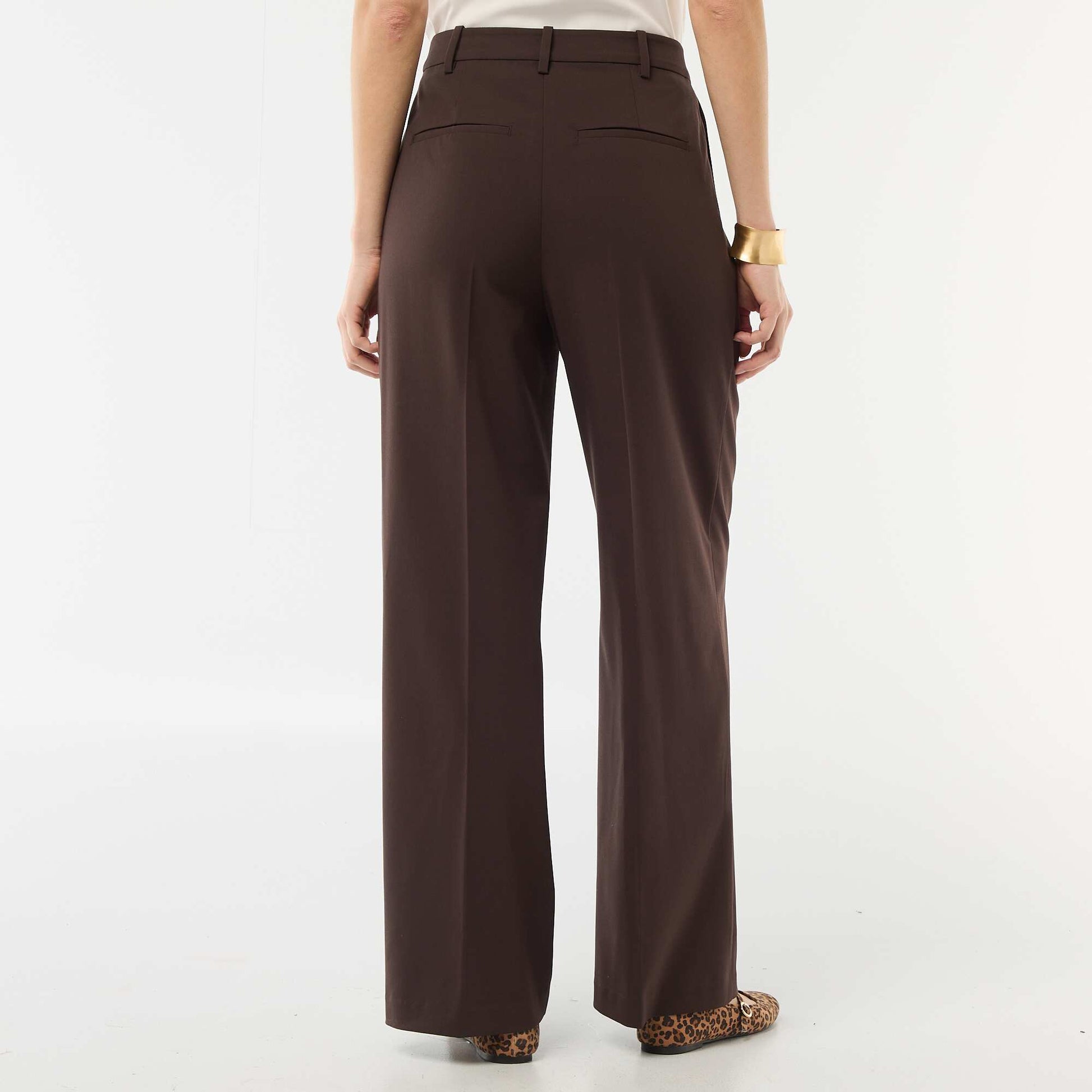 Pantalon large taille haute à 5 poches MARRON
