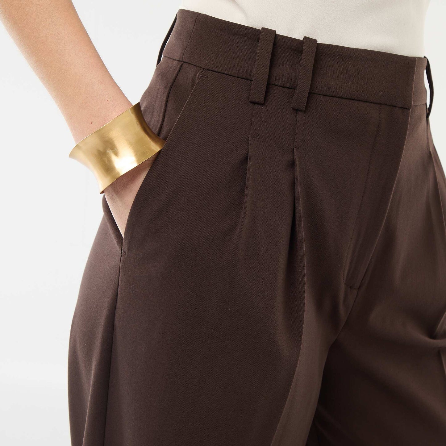 Pantalon large taille haute à 5 poches MARRON