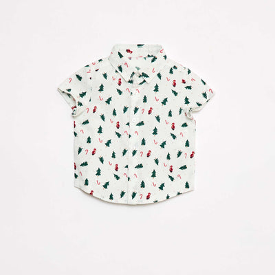 Chemise imprimé all-over 'Noël' en coton BLANC