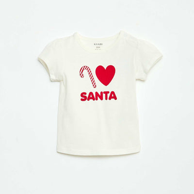 T-shirt imprimé Noël en jersey coton BEIGE