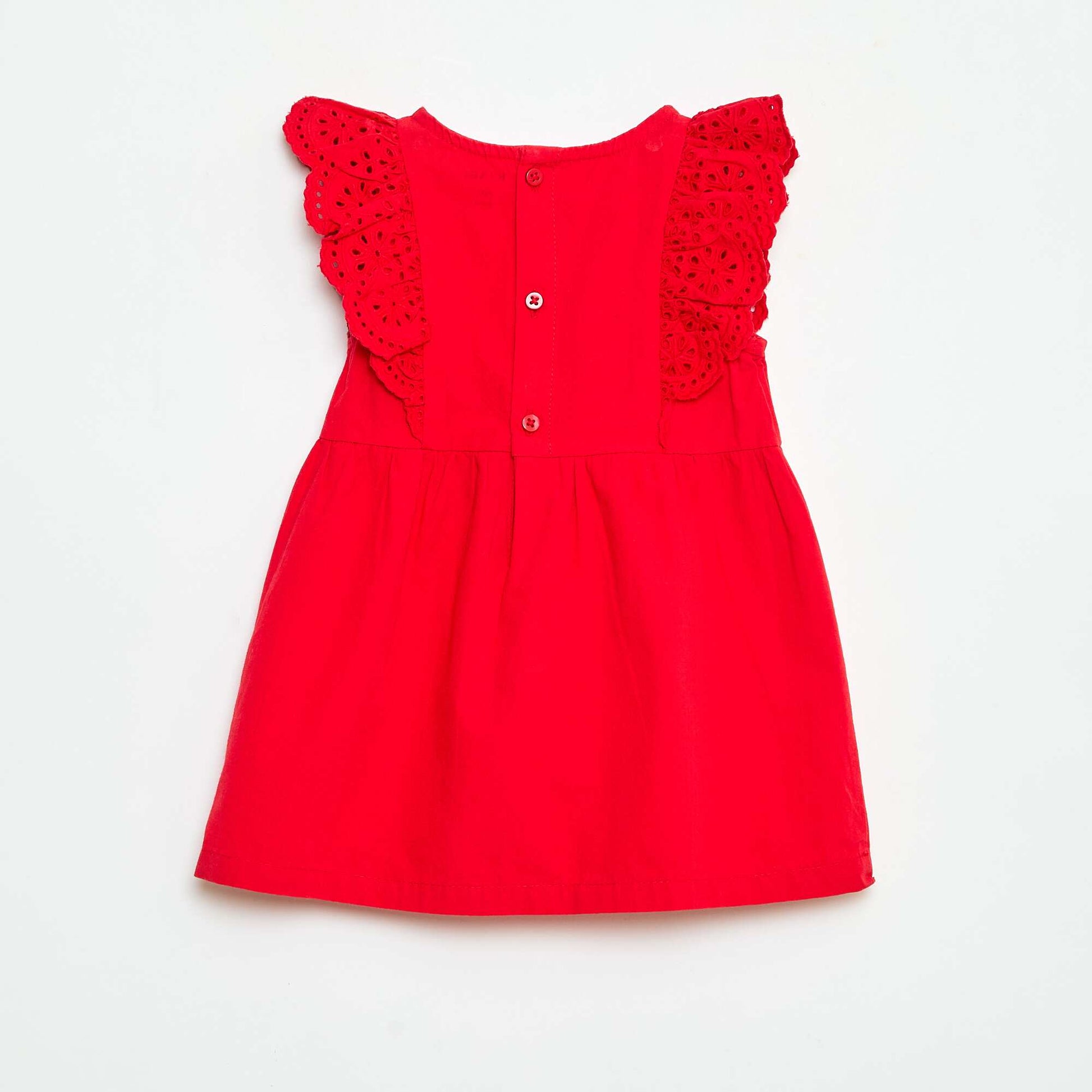 Robe sans manche légère broderie anglaise en coton ROUGE