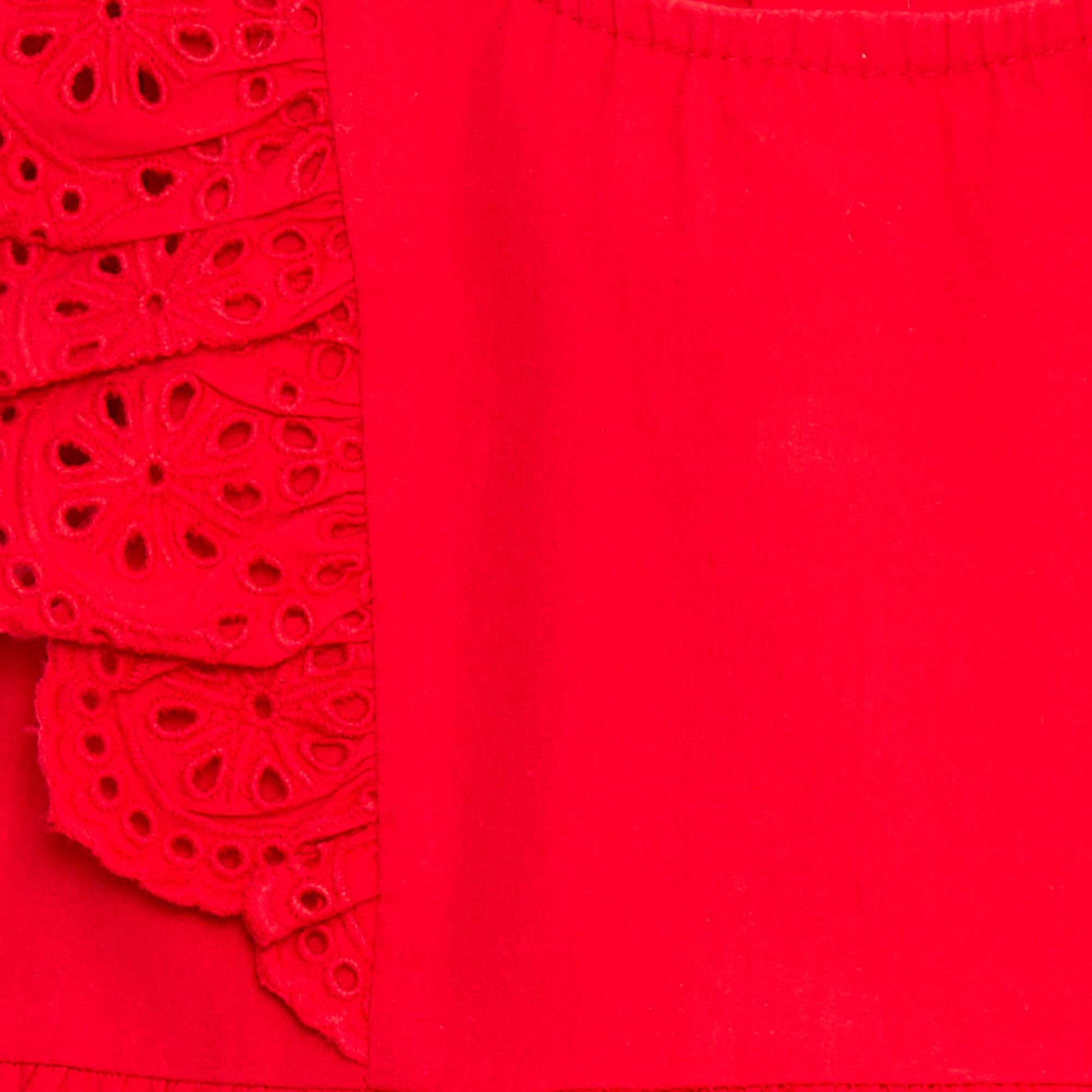 Robe sans manche légère broderie anglaise en coton ROUGE