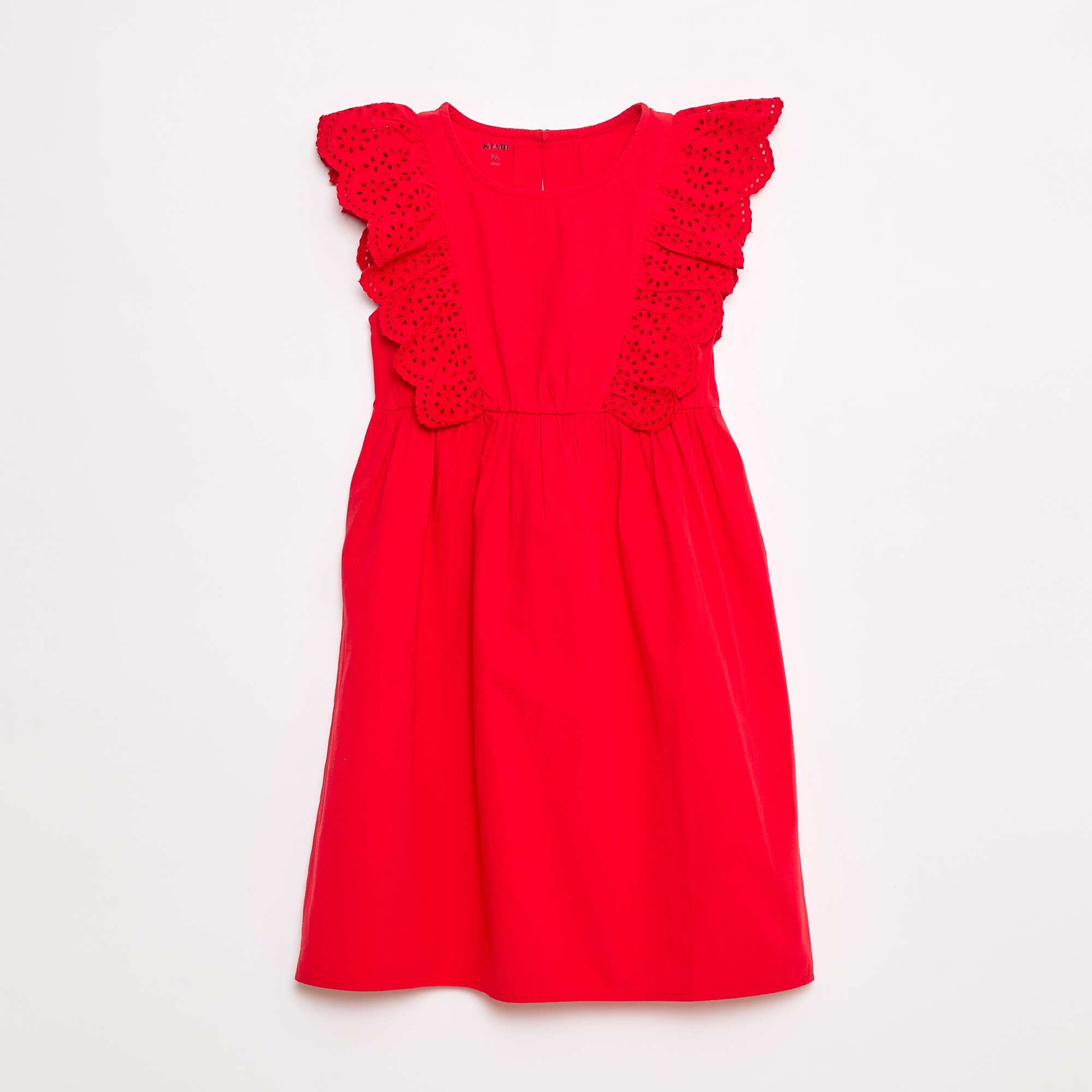 Robe sans manches avec borderie anglaise en coton ROUGE