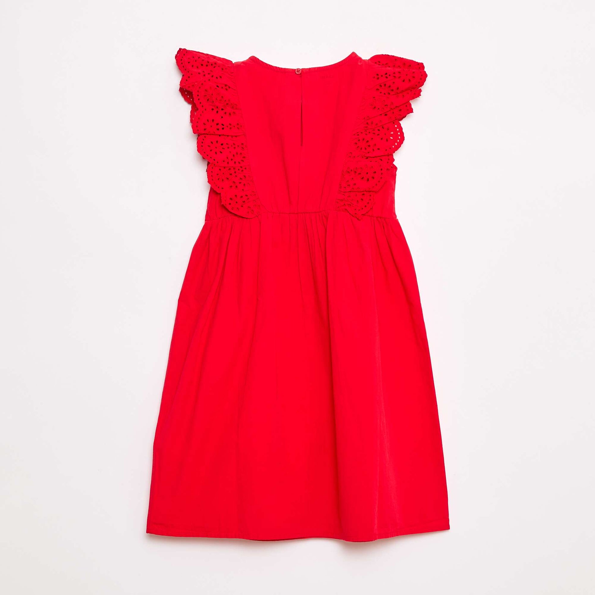 Robe sans manches avec borderie anglaise en coton ROUGE
