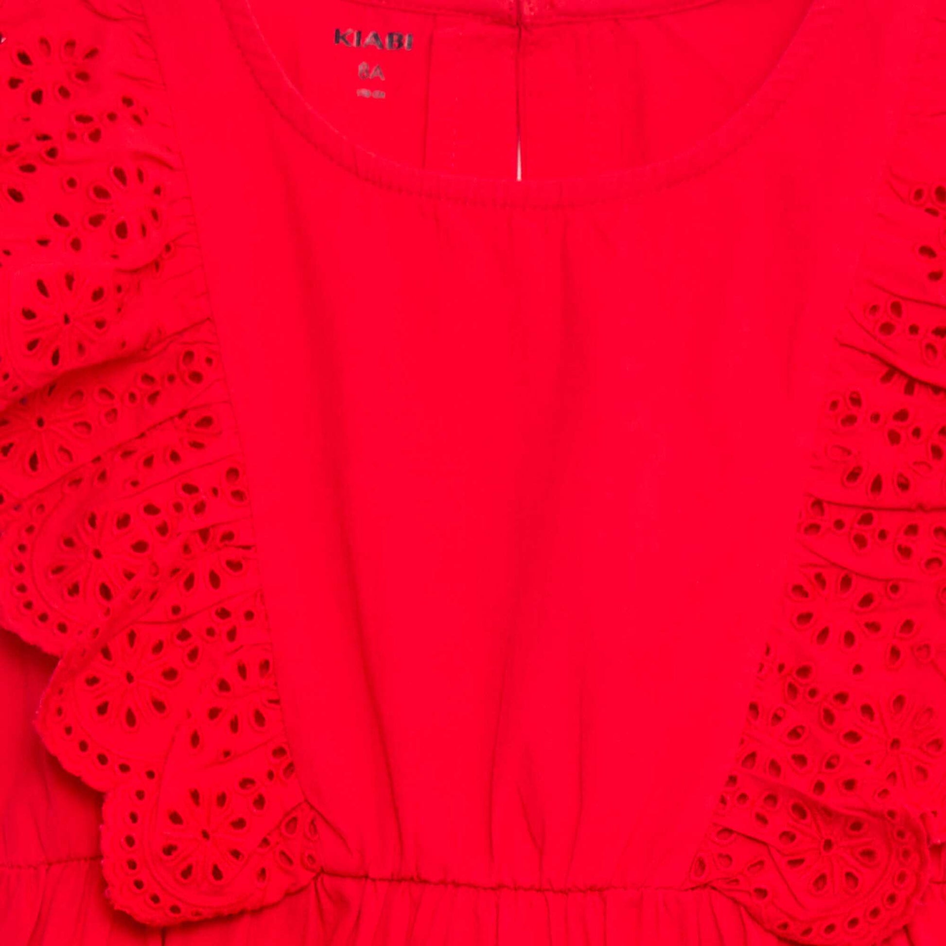 Robe sans manches avec borderie anglaise en coton ROUGE