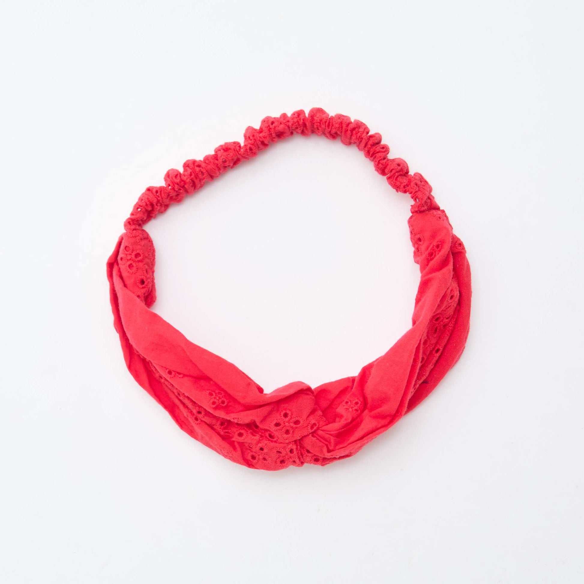 Bandeau cheveux en broderie anglaise ROUGE