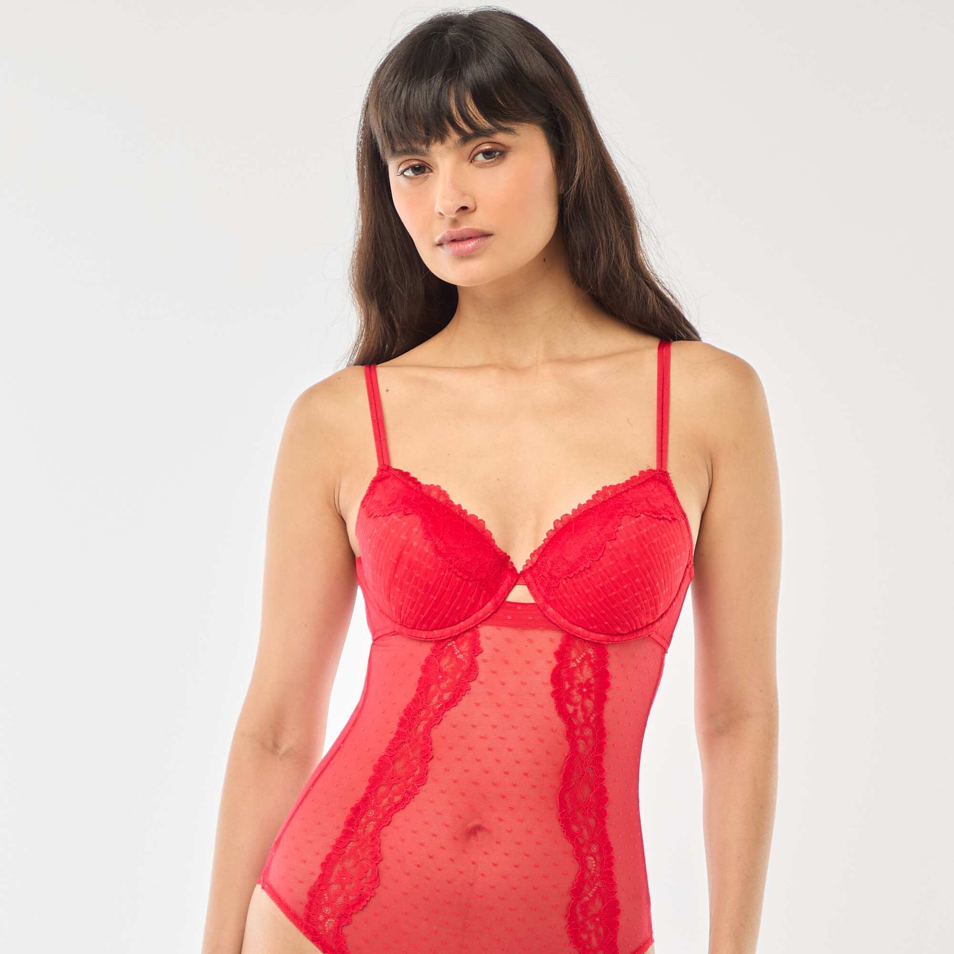 Body push up en tulle plumetis ROUGE