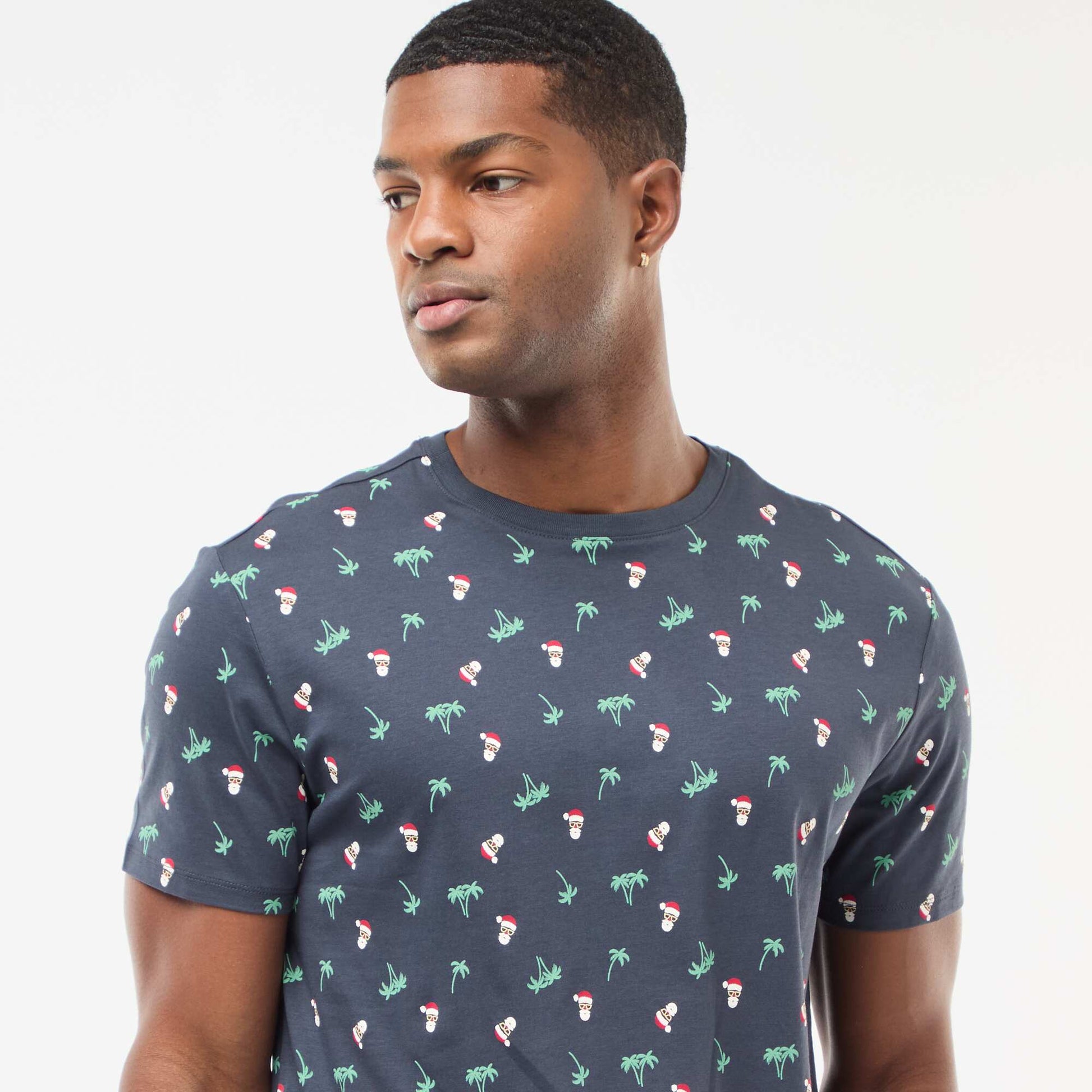 T-shirt 'Noël' manches courtes imprimé BLEU