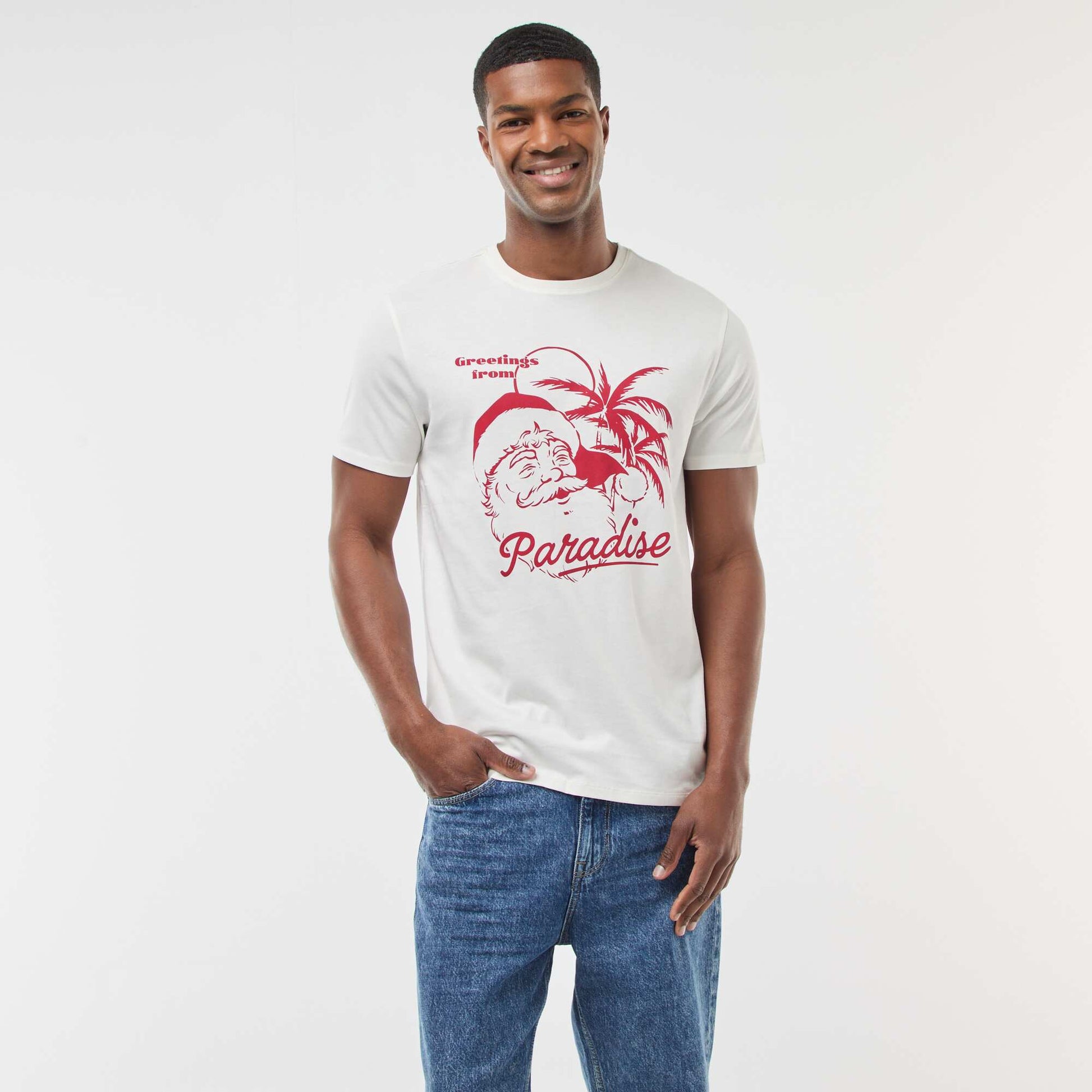 T-shirt 'Noël' manches courtes imprimé BLANC