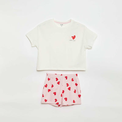 Ensemble pyjama court t-shirt + short - 2 pièces ROSE