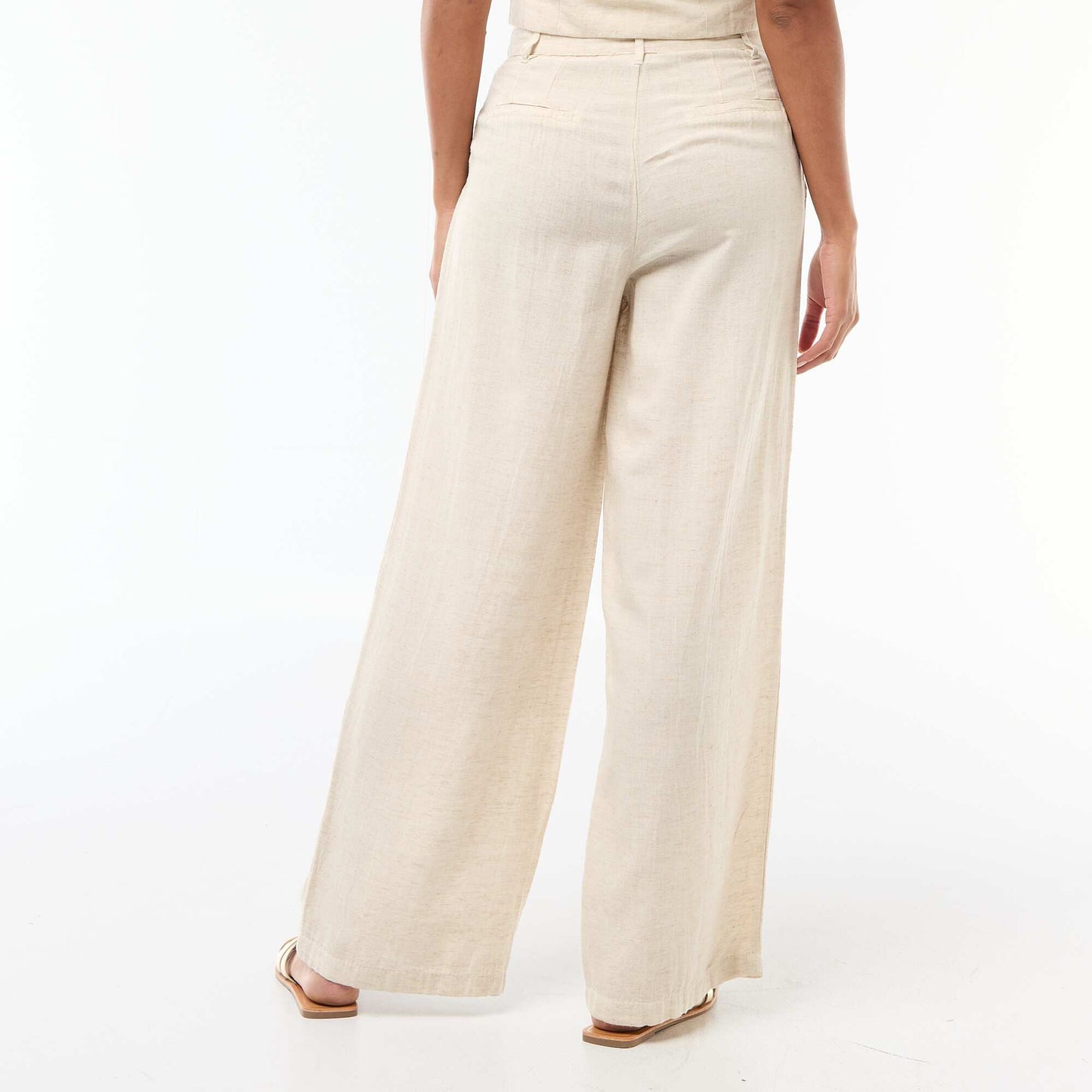 Pantalon droit en lin mélangé BEIGE