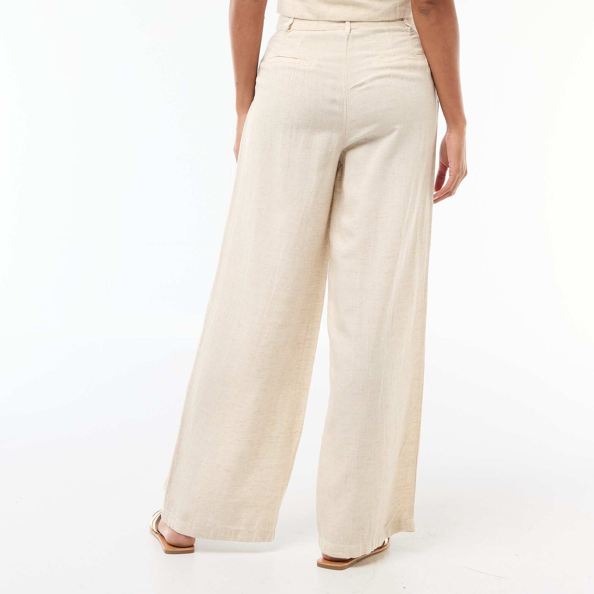 Pantalon droit en lin mélangé BEIGE