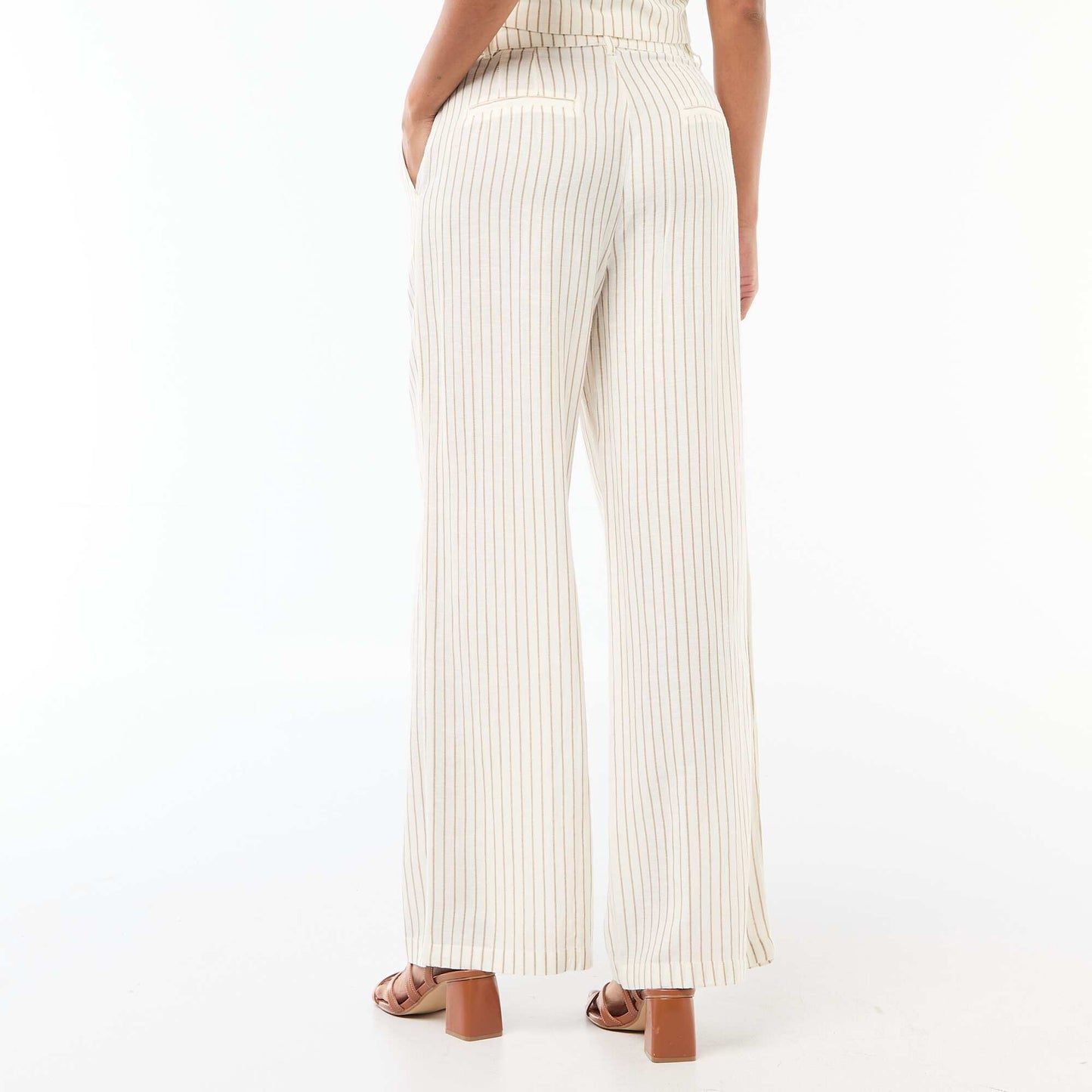 Pantalon droit en lin mélangé BLANC