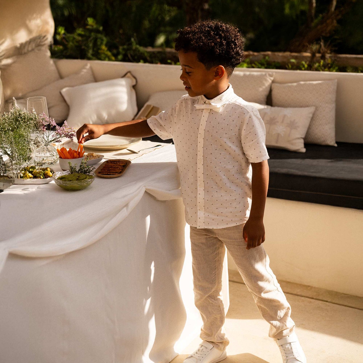 Pantalon en coton et en lin BLANC