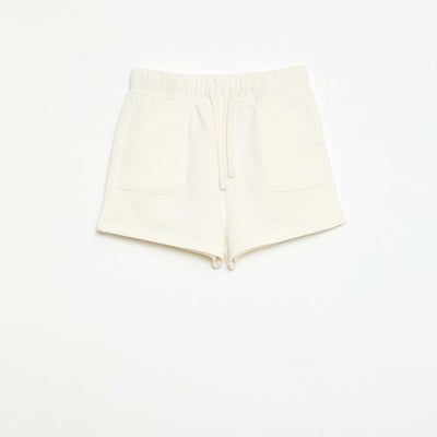 Short en molleton léger uni avec 2 poches BLANC