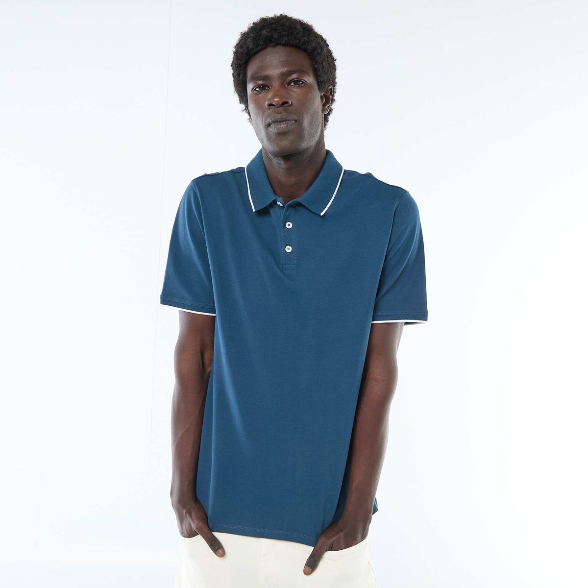 Polo en piqué de coton à manches courtes BLEU