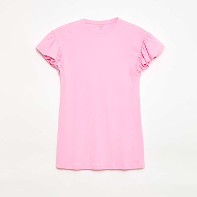 Robe droite à manches courtes en matière côtelée ROSE