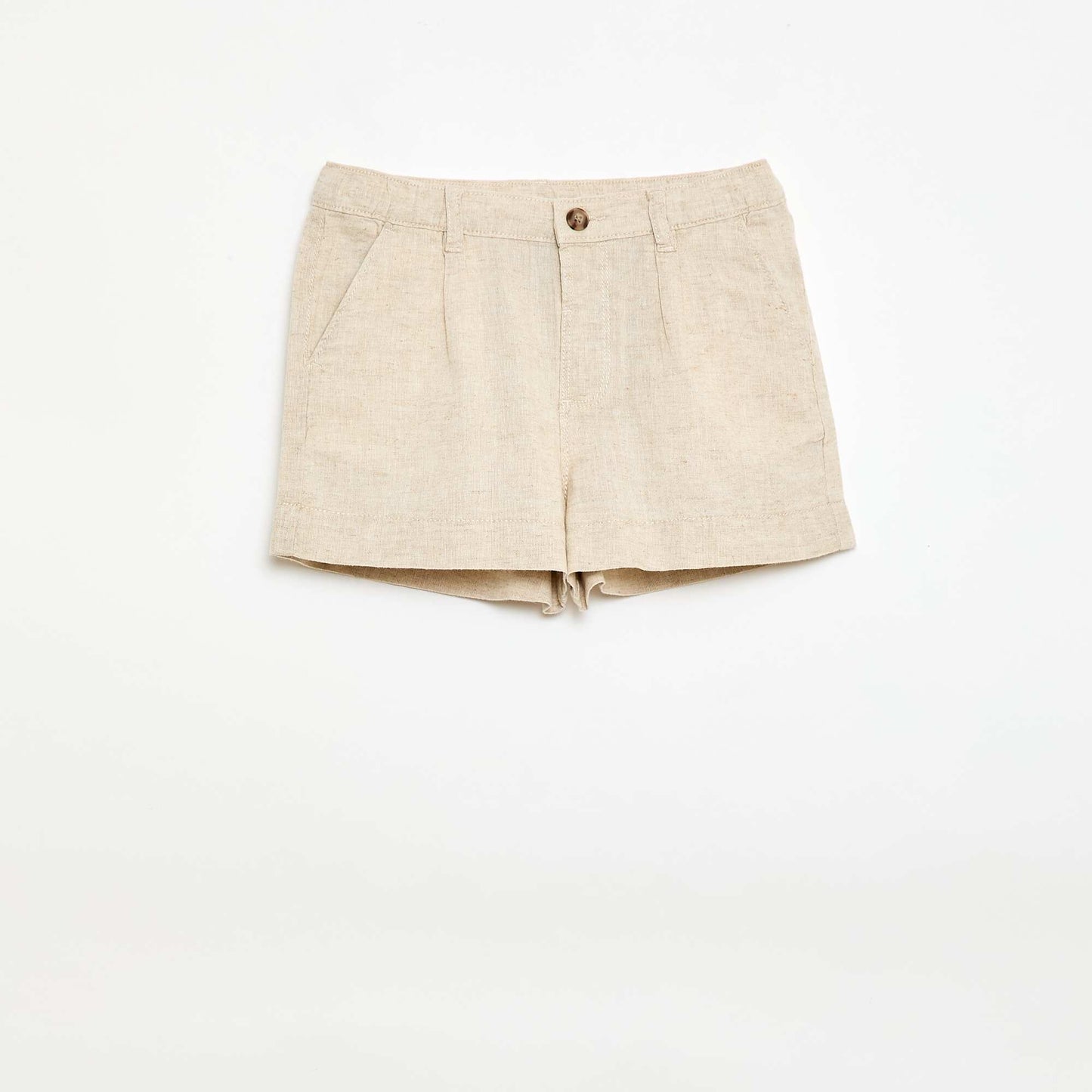 Short en coton et lin avec 2 poches BLANC