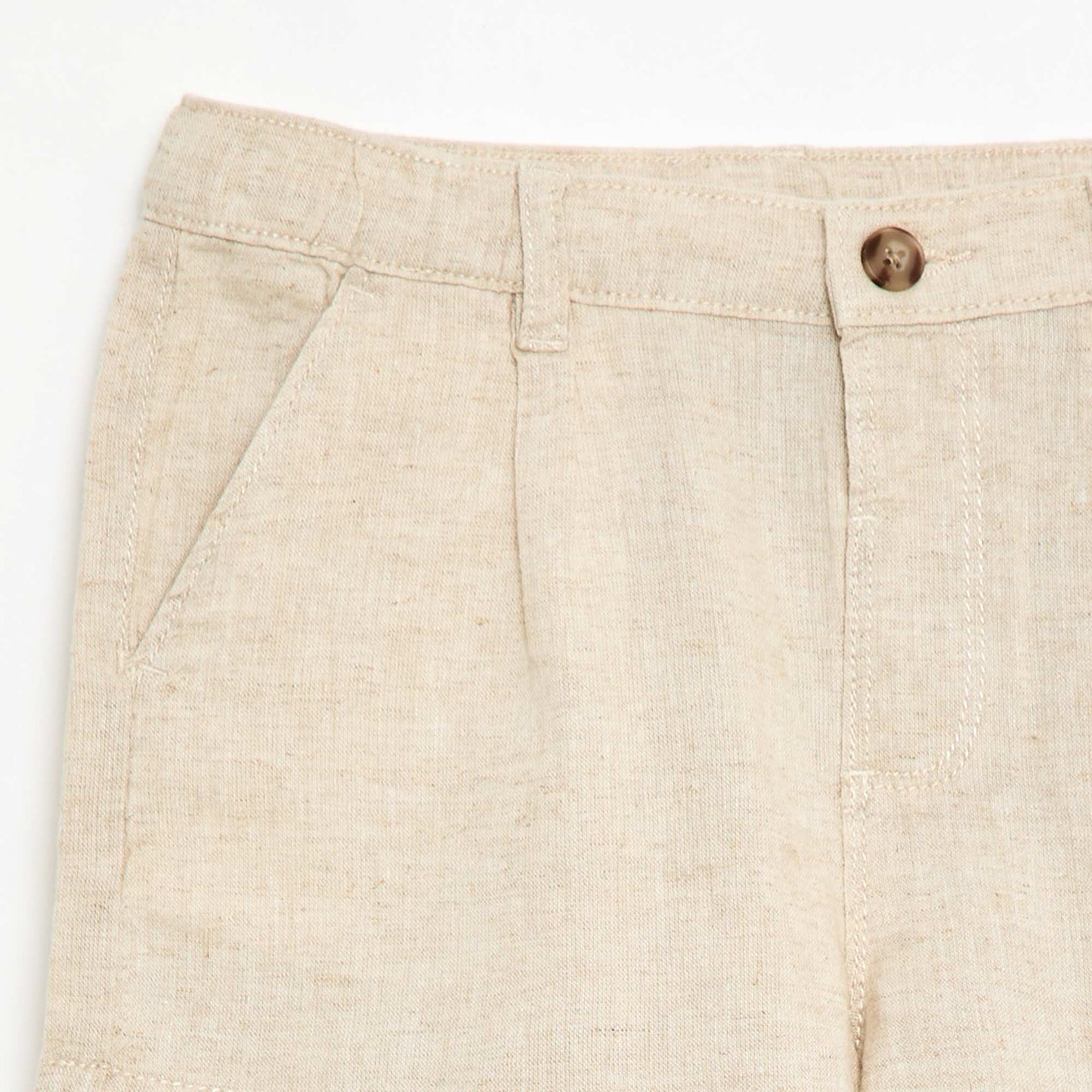 Short en coton et lin avec 2 poches BLANC