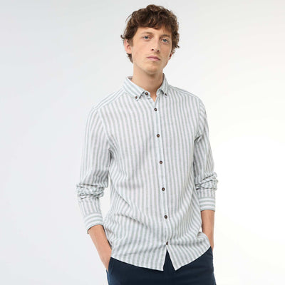 Chemise en lin et coton rayée VERT
