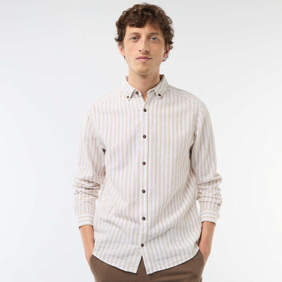 Chemise en lin et coton rayée BEIGE