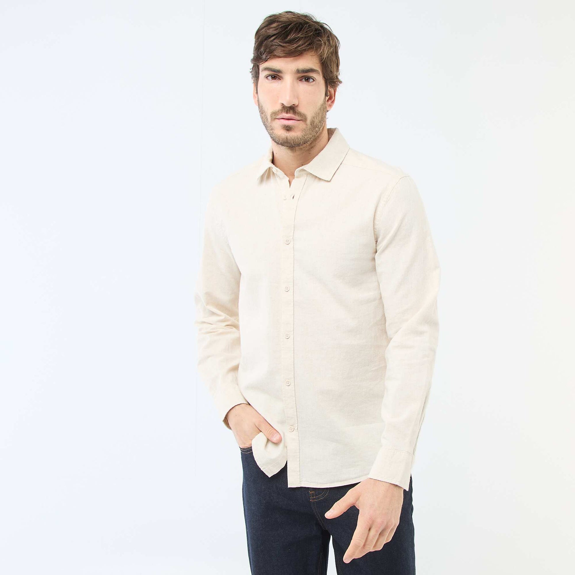 Chemise en lin mélangé BEIGE