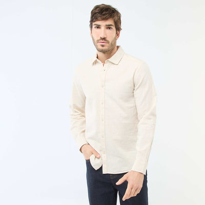 Chemise en lin mélangé BEIGE