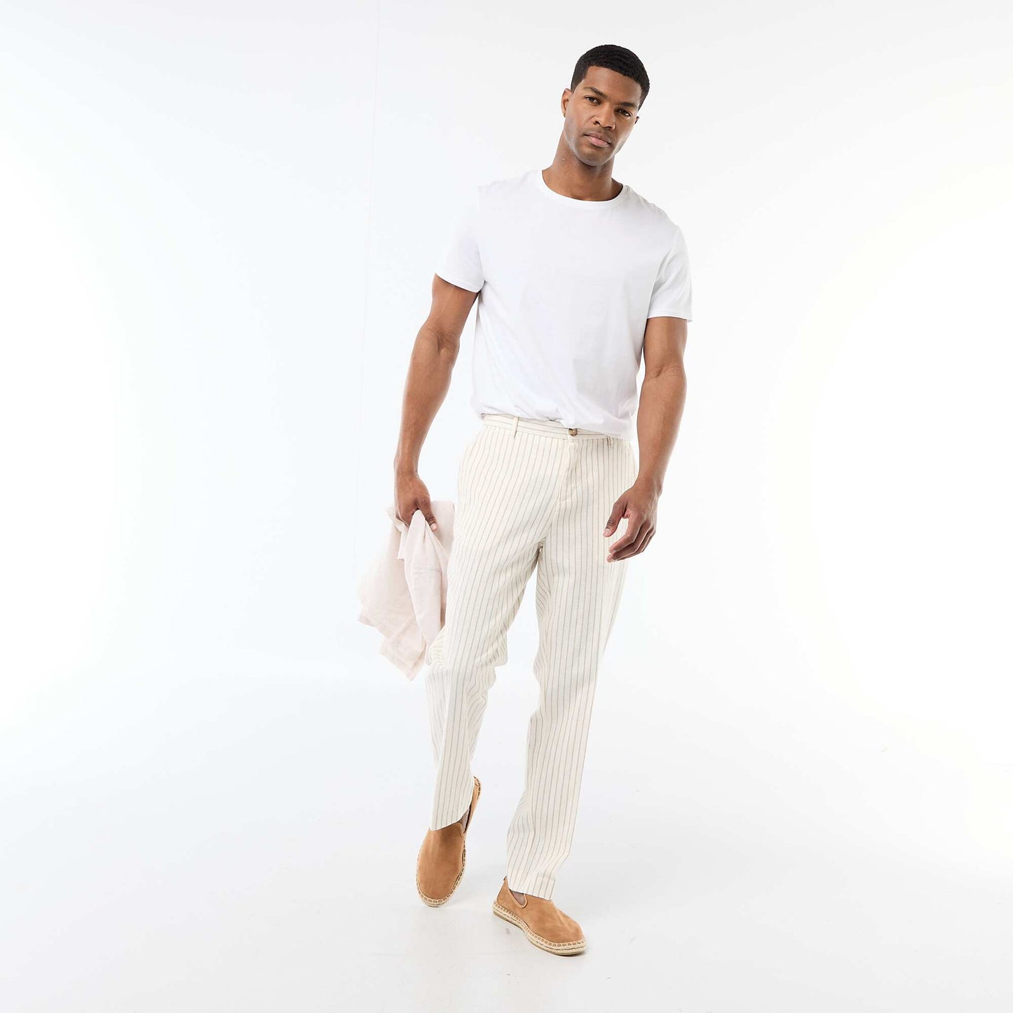Pantalon en toile de coton rayé BLANC