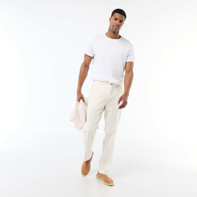 Pantalon en toile de coton rayé BLANC
