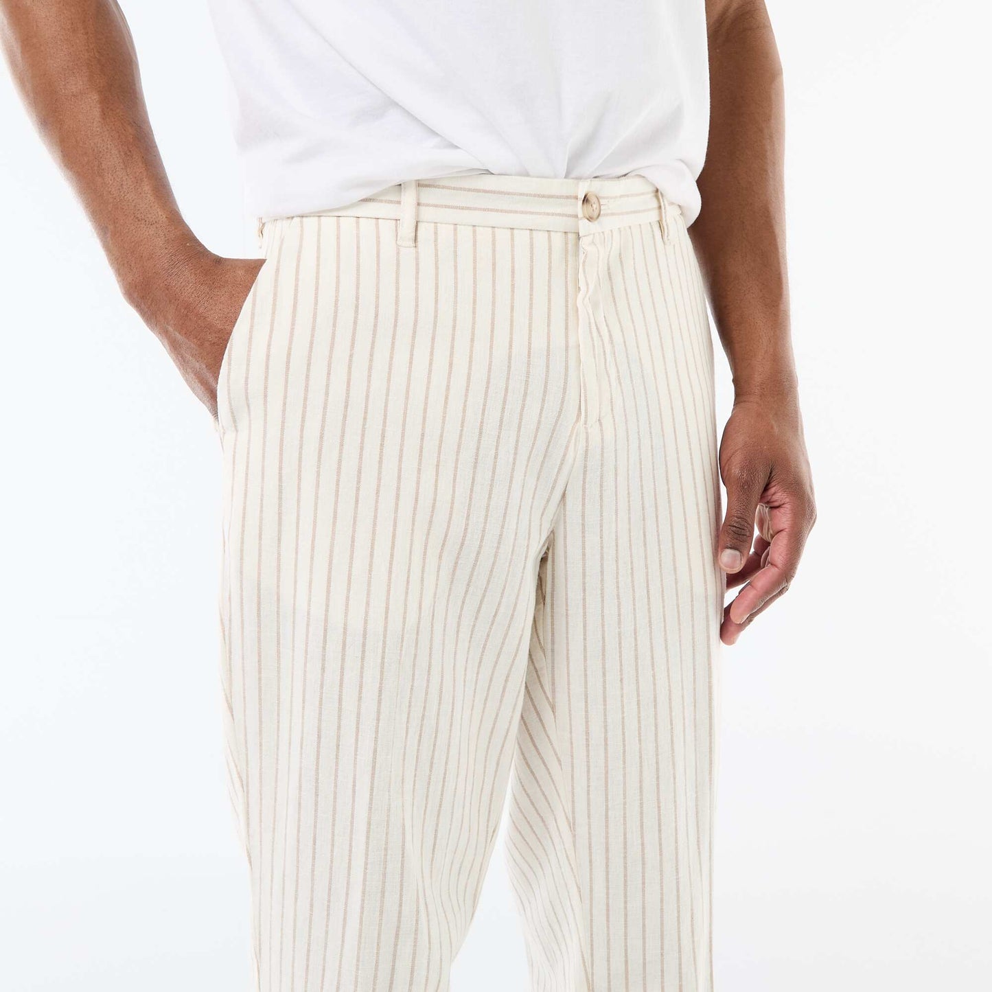Pantalon en toile de coton rayé BLANC