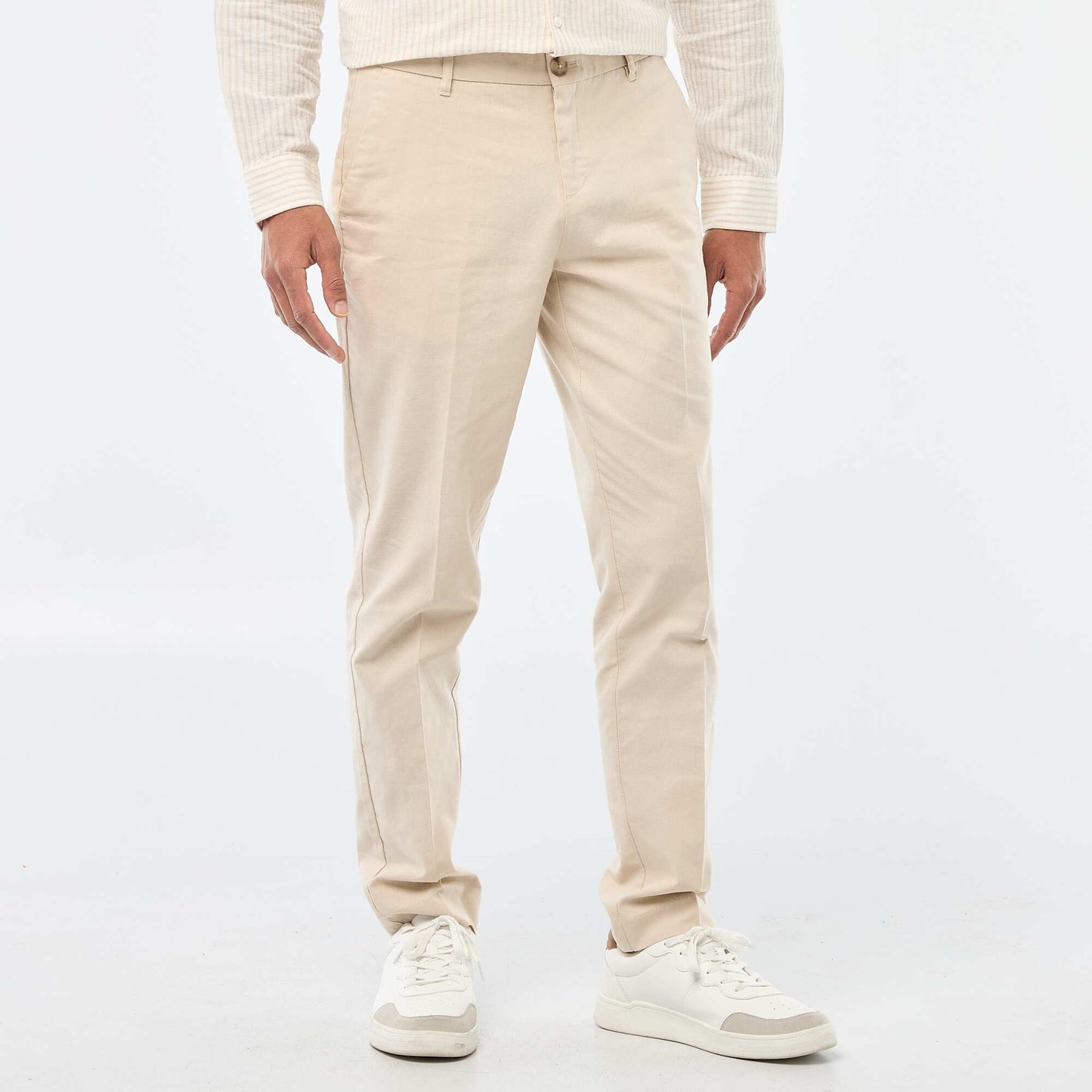 Pantalon en toile de coton rayé BEIGE