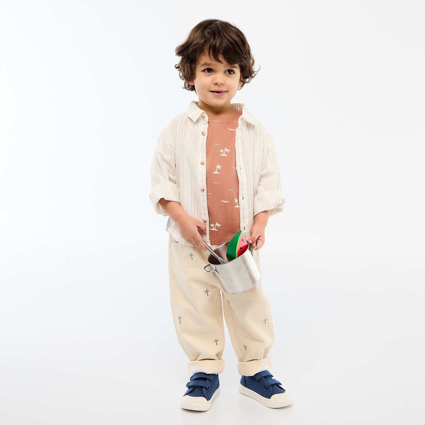 Chemise rayée en lin et coton BLANC