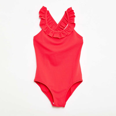 Maillot de bain uni avec volants - 1 pièce ROUGE