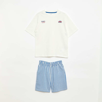 Ensemble de pyjama court 2 pièces  T-shirt + short BLANC