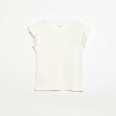 T-shirt côtelé à manches volantées BLANC