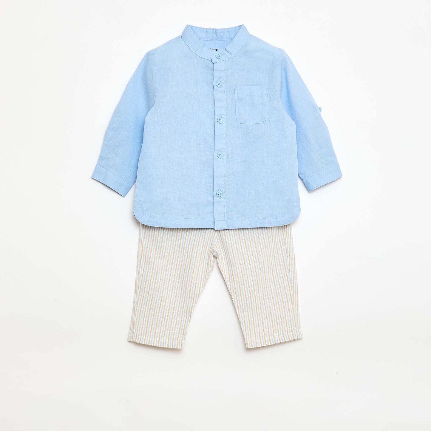 Ensemble chemise + pantalon en lin mélangé - 2 pièces BLEU