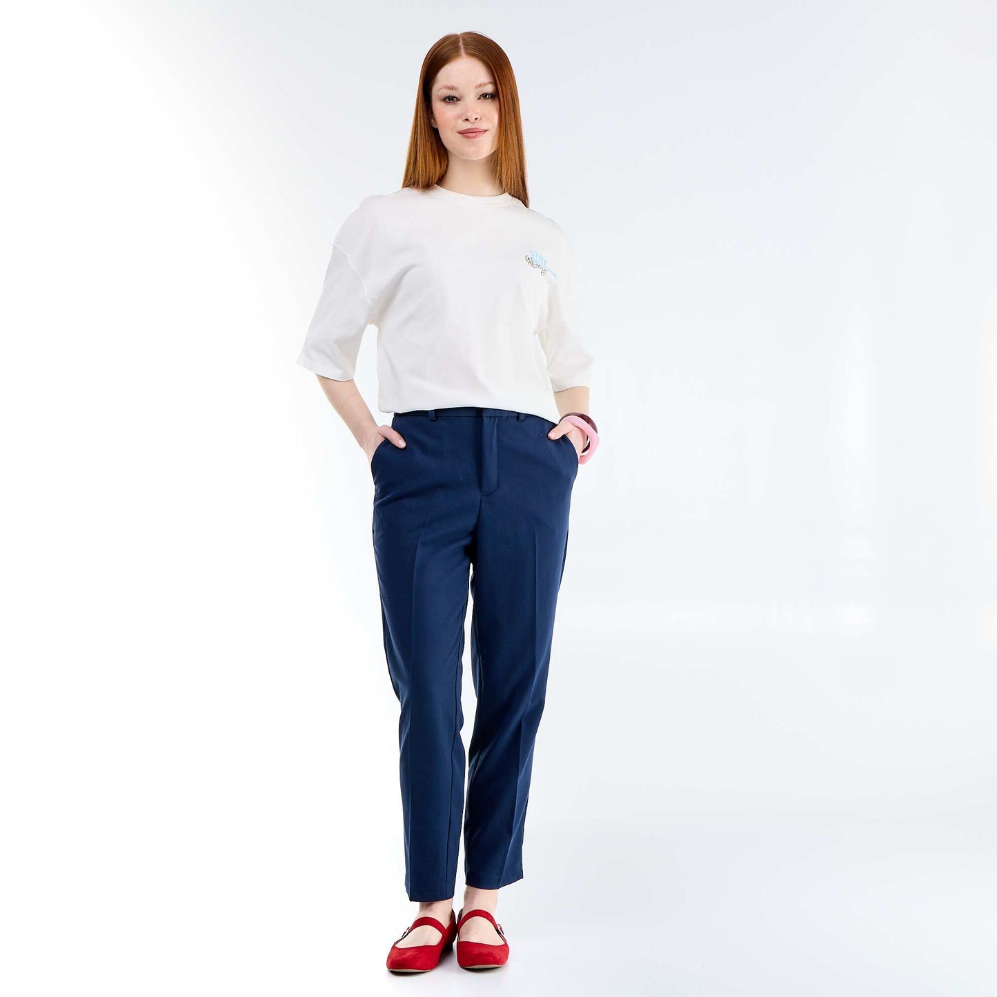 Pantalon chino à taille élastique BLEU
