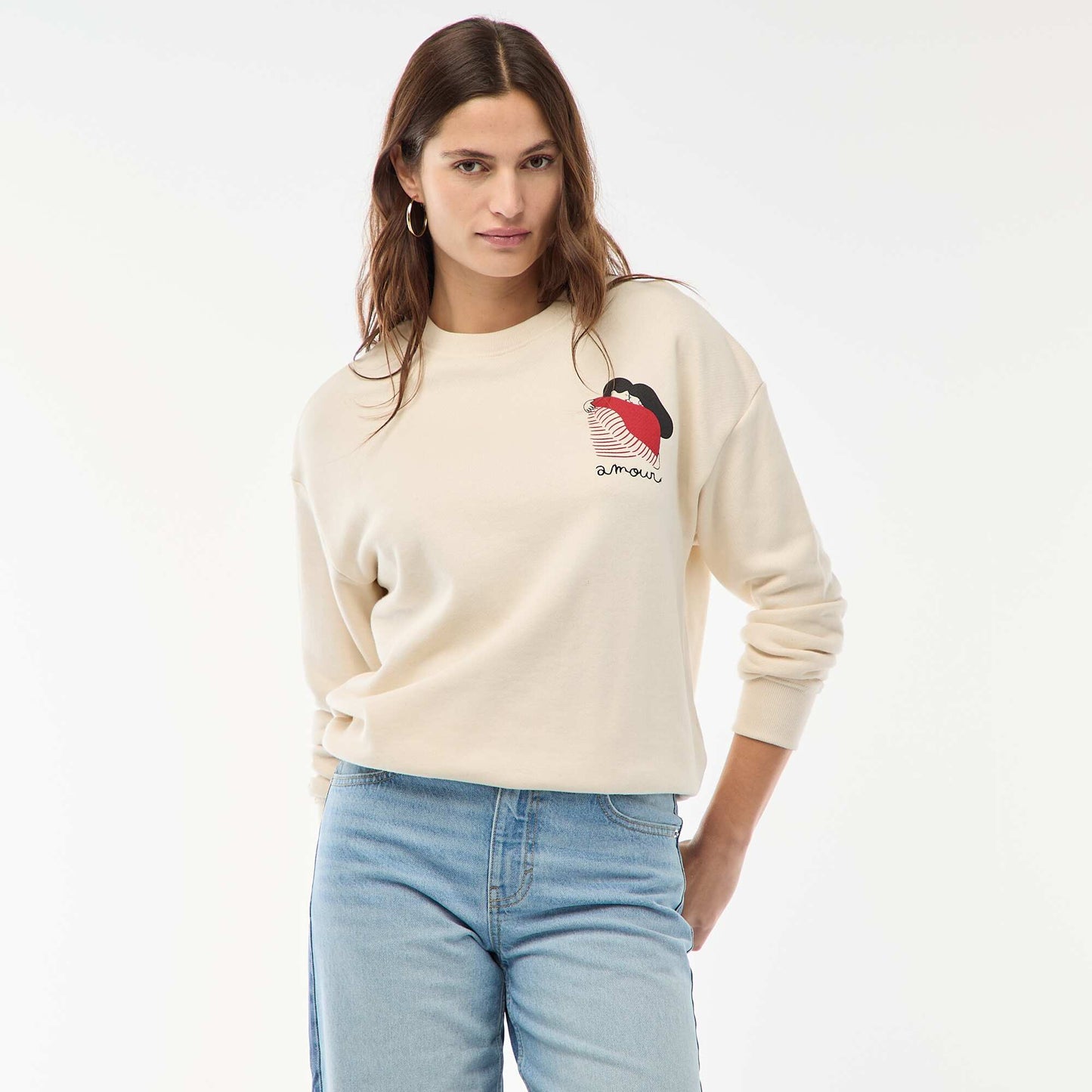 Sweat imprimé en molleton léger  'Agathe Sorlet x Kiabi' BLANC