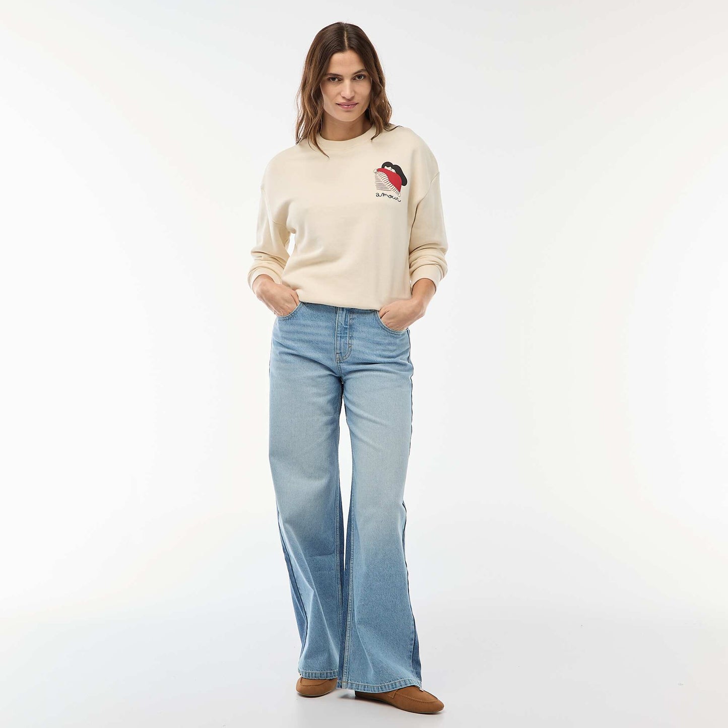 Sweat imprimé en molleton léger  'Agathe Sorlet x Kiabi' BLANC